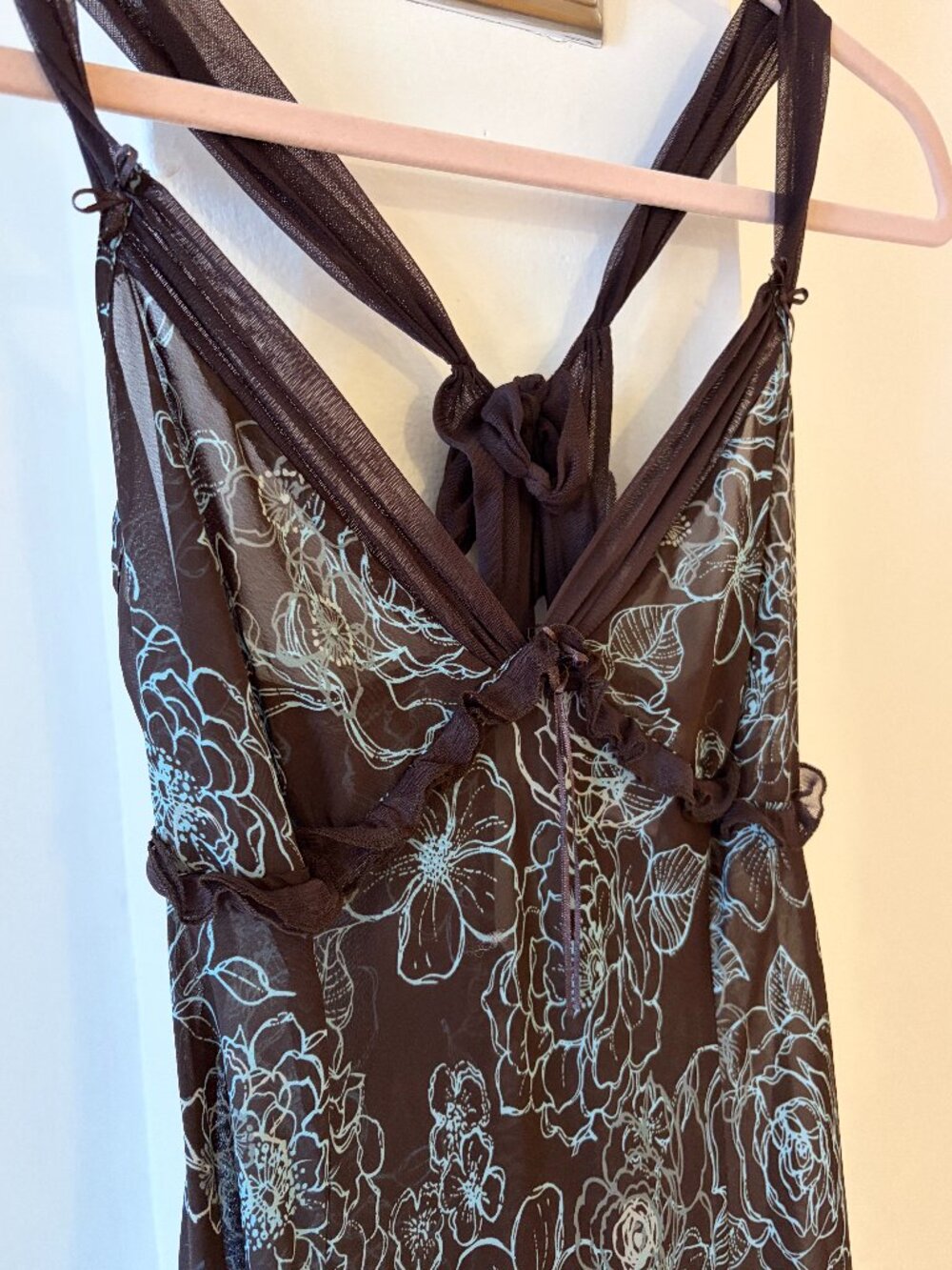 Brown and Blue Sheer Maxi Dress - La Vie En Rose XL - Picture 2 of 5
